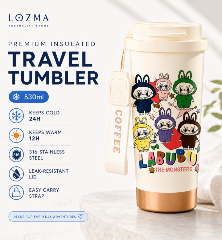 LOZMA 530ml premium insulated travel tumbler with carry strap – Rainbow Crew design